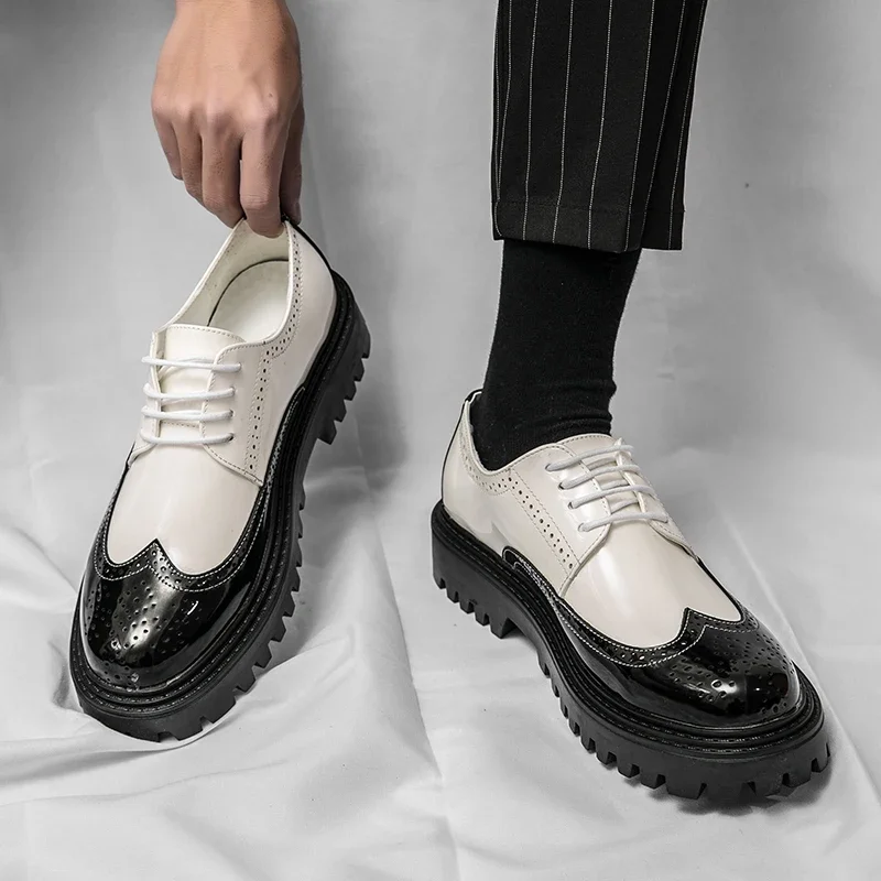 

Luxury Brand Men's Shoes Fashion Brogue Thick-soled Work Shoes for Men Casual Leather Shoes British Style Male Dress Oxford Shoe