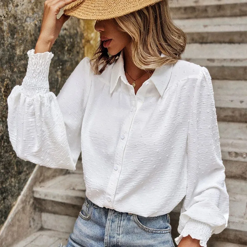 

2023 Spring Fashion Shirt Women Chiffon Shirts Casual Women Tops Long Sleeve Polka Dot Blouses Elegant Shirt Clothes 24885