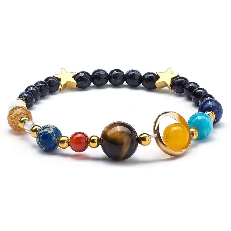 

Women Girls Solar System Bracelet Universe Galaxy The Eight Planets Guardian Star Natural Stone Beads Bracelet Bangle For Men, 2