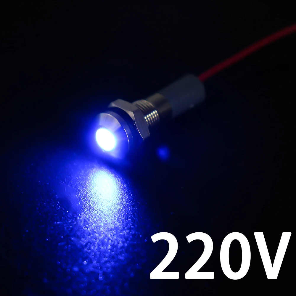 

1 шт. IP65 6 мм светодиодный водонепроницаемый металлический индикатор сигнальная лампа с проводом 5 В 12 В 24 В 220 В красный/желтый/синий/зеленый/белый металлическая кнопка