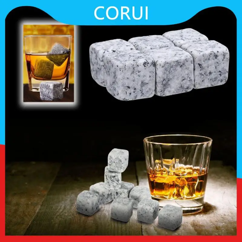 

Natural Cooler Cubes Whisky Gift Favor Ice Stones Granite Pouch Wine Drinks Bar Utensils 6 Pcs Whiskey Rocks Champagne Reusable