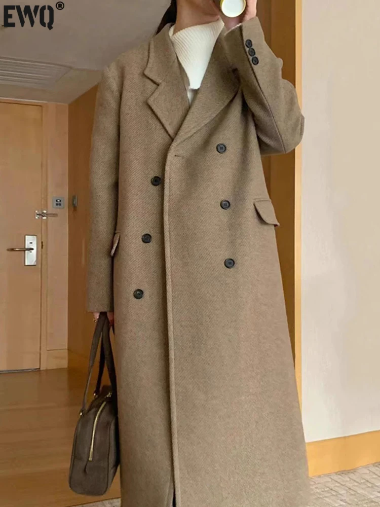 

[EWQ] Double Breasted Woolen Coat For Women Long Sleeve Thick Loose Kaschmir Mantel Jacket Outwears 2023 Autumn Winter 16U4448