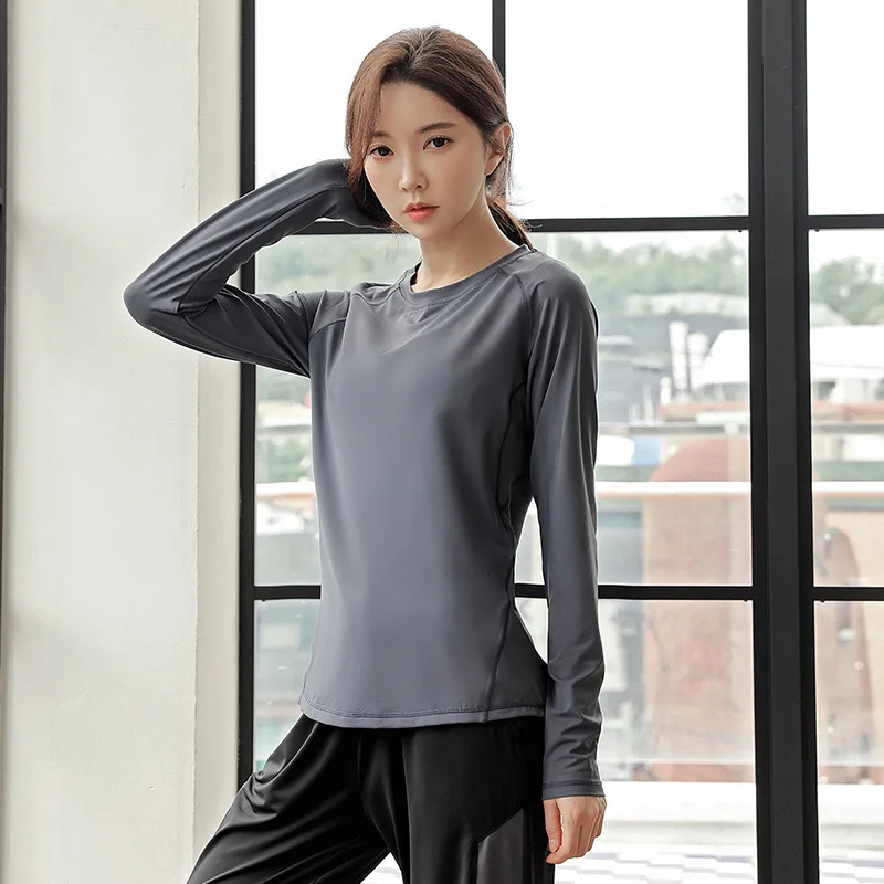 T-shirt Yoga Clothes Long-sleeved Gym Training Running Sports Workout Tops for Women Plus Size Fat Girls Loose Quick-drying