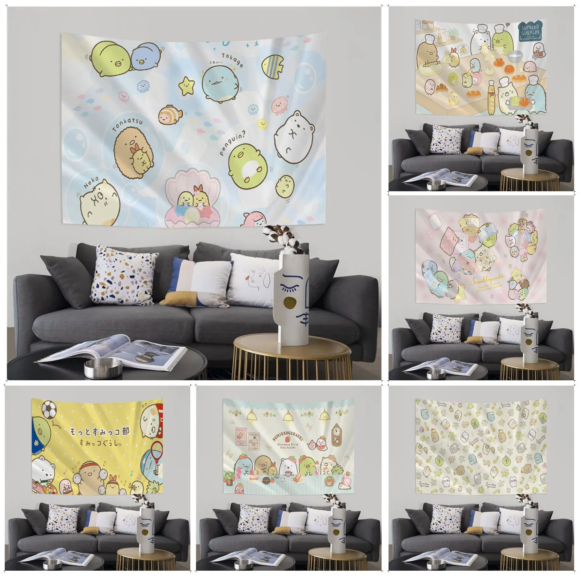 

Cute Sumikko Gurashi Chart Tapestry For Living Room Home Dorm Decor Wall Hanging Sheets