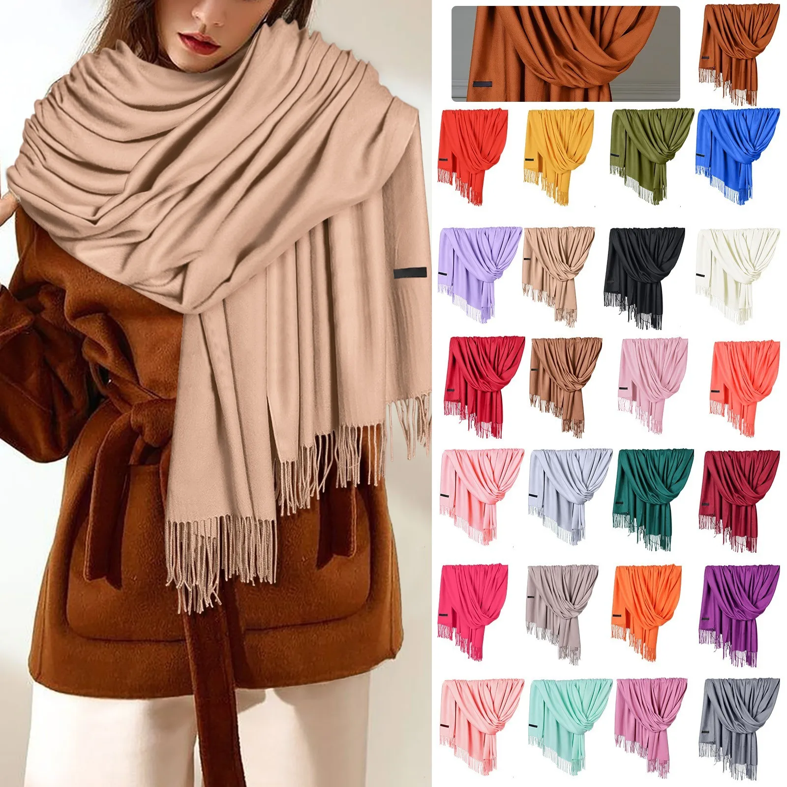 

2023 Winter Scarf For Women Shawls And Wraps Fashion Solid Warmer Thick Cashmere Scarves Pashmina Lady Neck Head Stoles Bandana