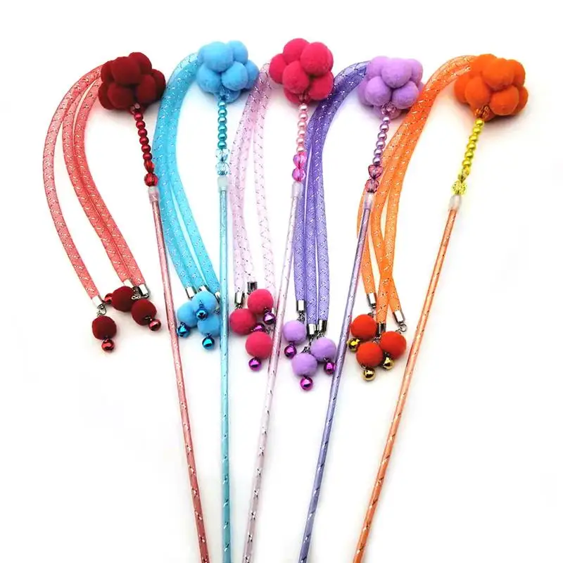 

Cat Teaser Toy Bell Pom Pom Ball Tassel Interactive Pet Stick Toy Kitten Wand Sticks Pet Toys For Cat Playing Toy Pet Supplies