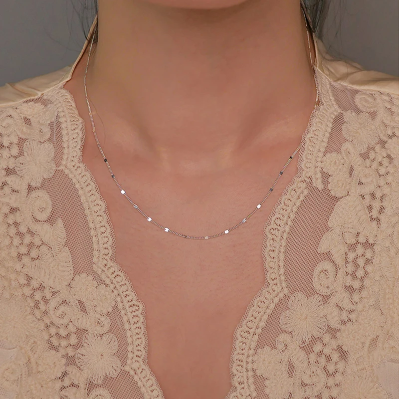 

925 Sterling Silver Sparkling New Necklace Disc Clavicle Chain Simple Bare Chain Multifunctional Ladies Jewelry Gift