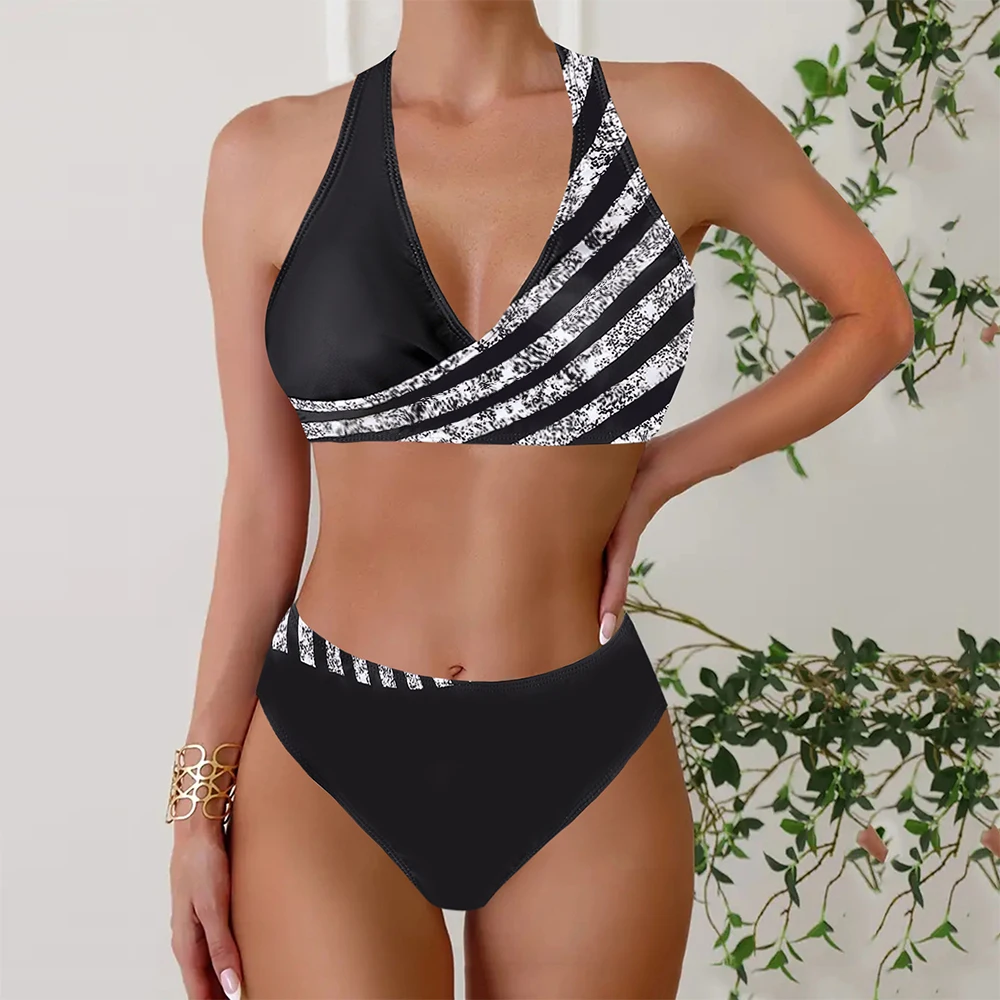 Женский комплект танкини для летних каникул — эластичный купальник с круглым