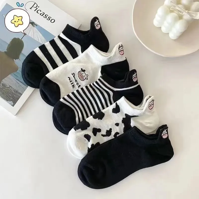 5Pairs/lot Women Socks Sets Elegant Low Tube Breathable Casual Cotton Short Kawaii Cute Designer Socks