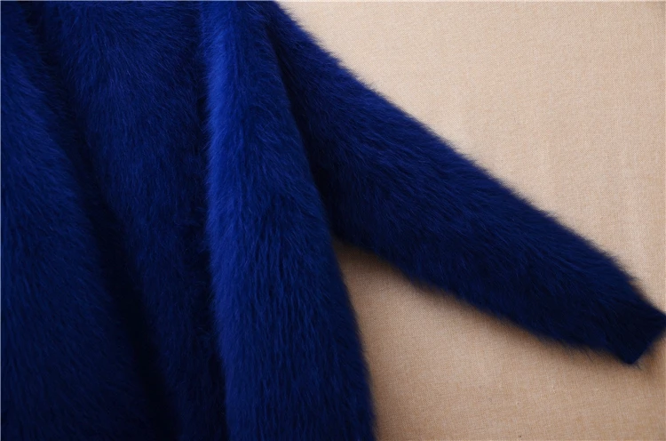 Женская осенне-зимняя одежда синяя волосатая норковая кашемировая вязаная