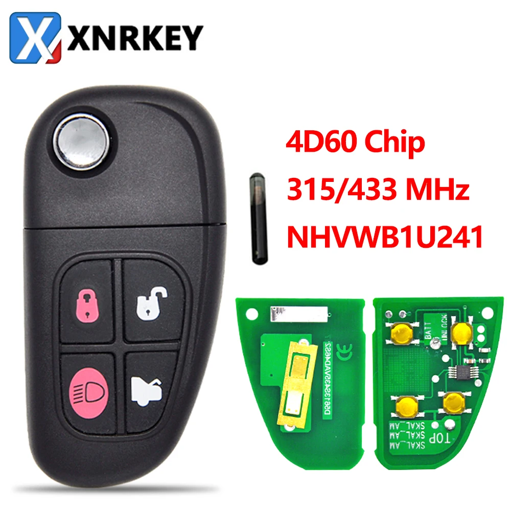 XNRKEY 4 Taste Flip Remote Schlüssel 4D60 Chip 315/433Mhz für Jaguar X S Typ 1999-2009 XJ XJR Ersatz Auto Smart Key