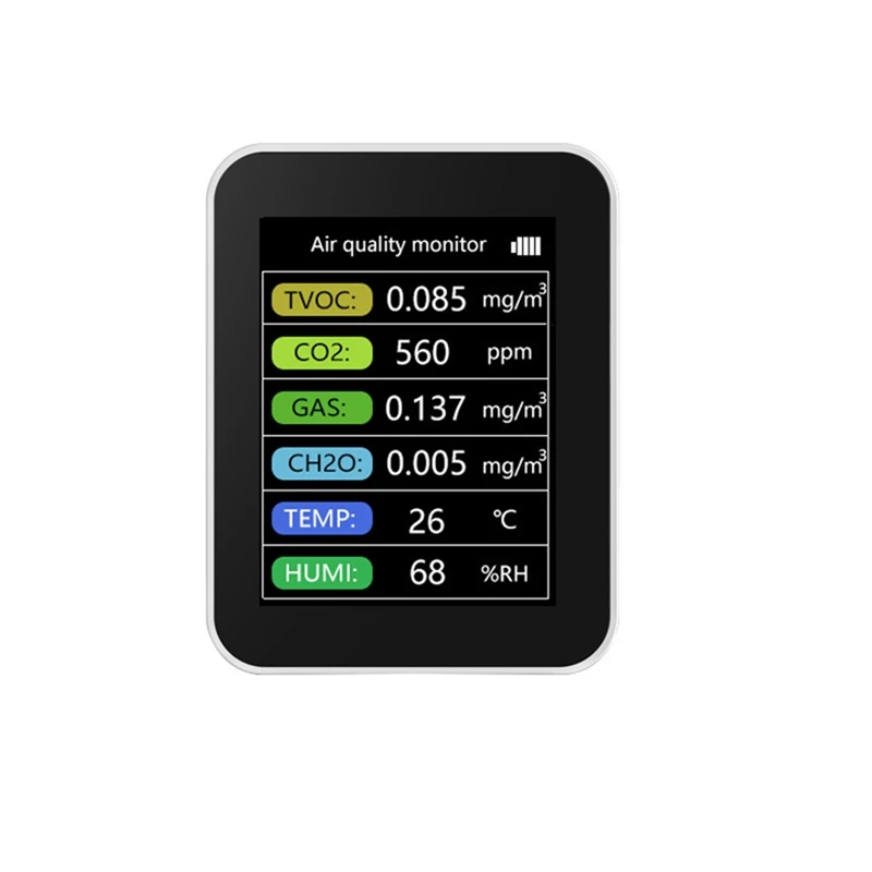 Умный Wi-Fi датчик CO2 Tuya TVOC Gas CH2O измерителя температуры и влажности черный 1