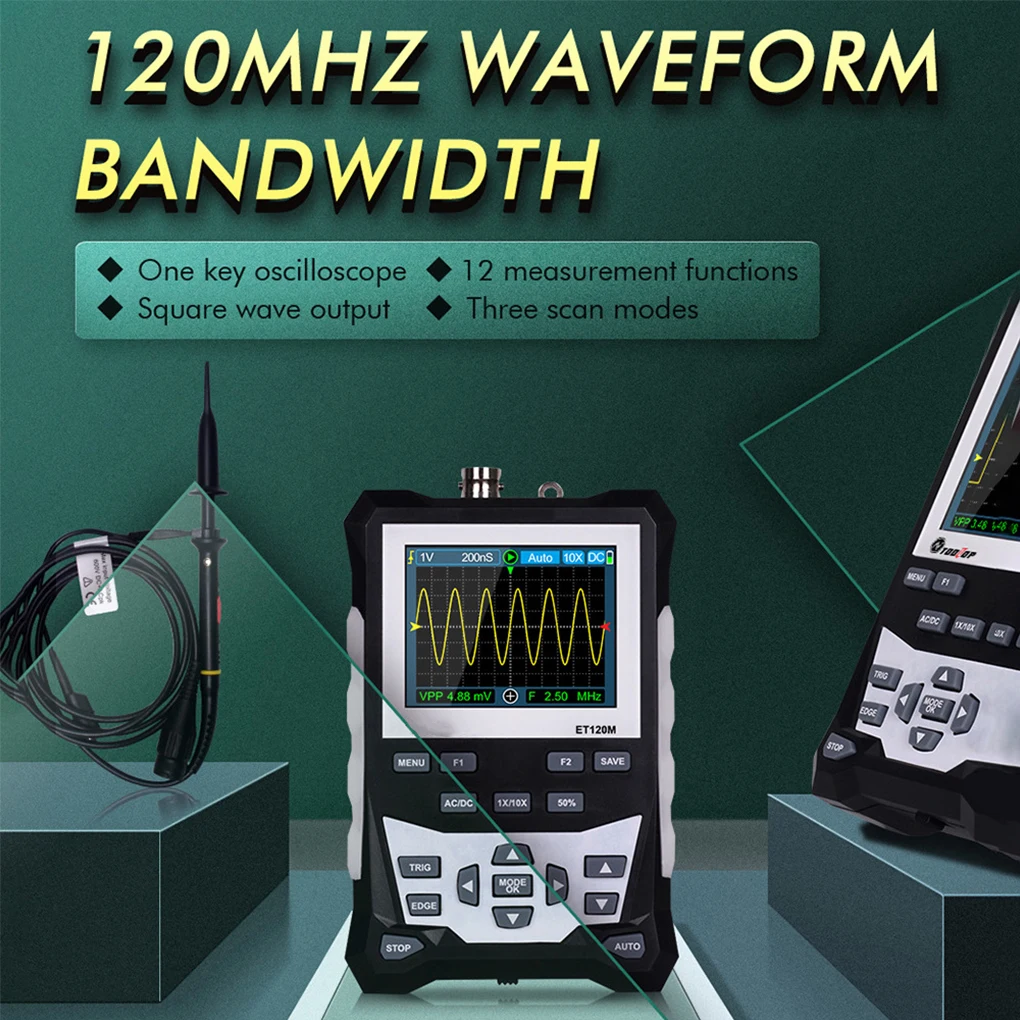 

Adjustable Handheld Digital Oscilloscope 3 Scan Modes 120Mhz Professional Square Waves Signal Generator Electrician Tool