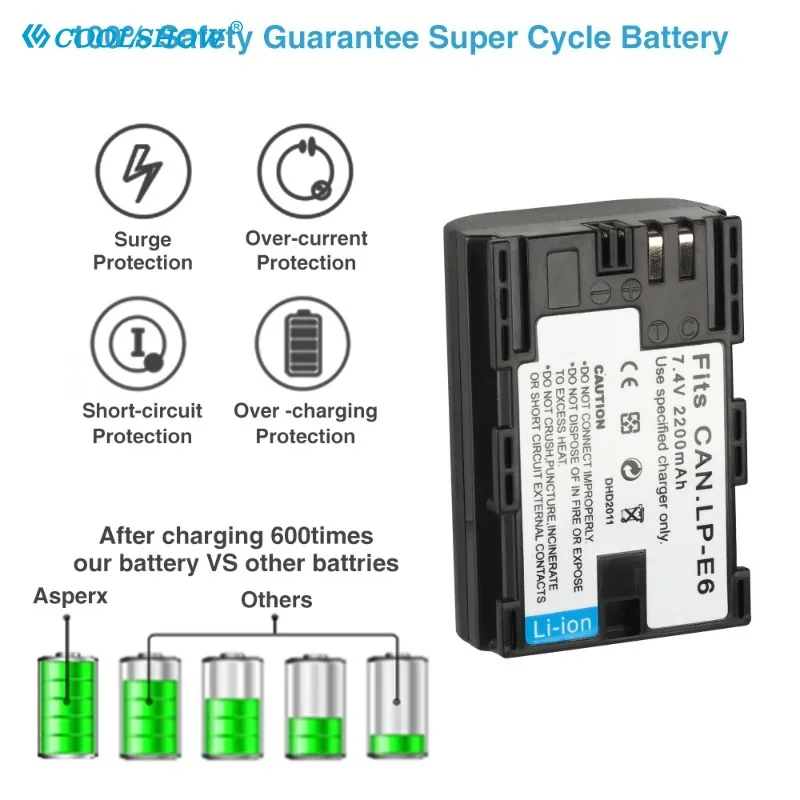 Аккумулятор 2200 мАч LP E6 LP-E6 для Canon EOS 6D 7D 80D 5DS R 5D Mark II III Аккумуляторы камеры