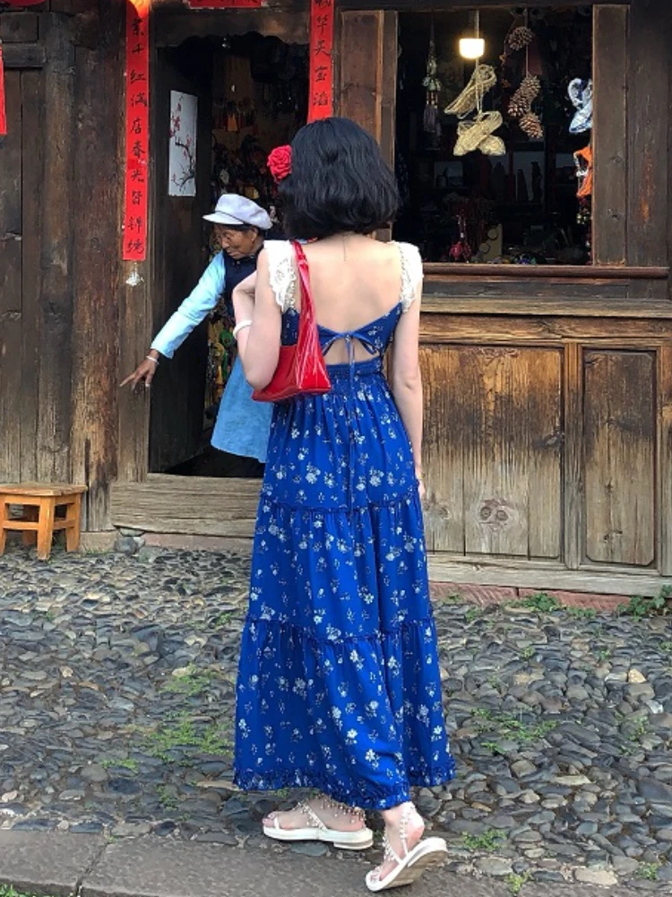 Женское винтажное платье средней длины элегантное кружевное с открытой спиной и