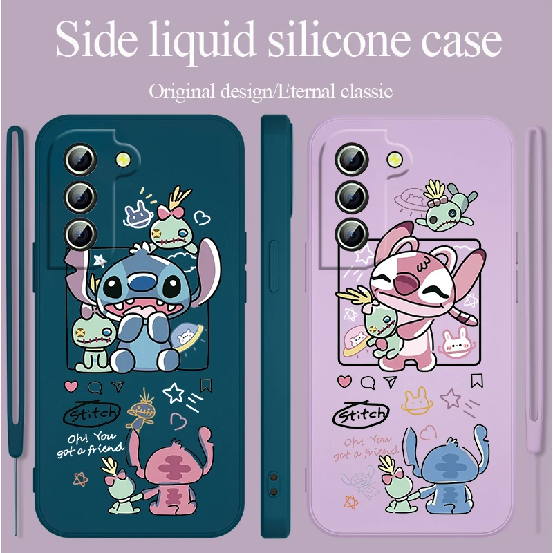 

Disney Stitch Cool For Samsung Galaxy S23 S22 S21 S20 FE Ultra Plus S10 Lite 5G Liquid Rope Phone Case