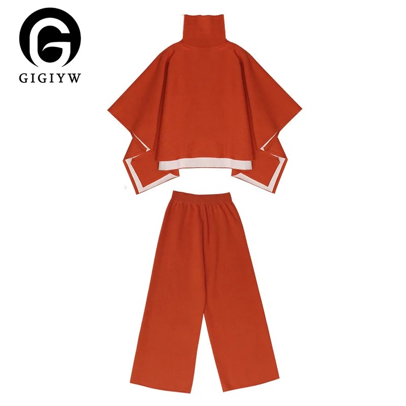 GIGIYW Cloak Coat High Waist Loose Wool Wide Leg Pants 2 Peice Piece Set Fashion Women Matching Sets Autumn Winter 2022 New