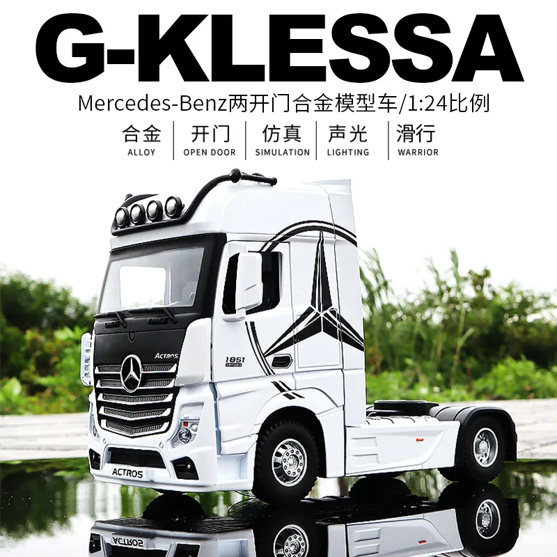

1:24 Mercedes-Benz ACIROS грузовик, высокая имитация, литый под давлением металлический сплав, модель автомобиля со звуковым оформлением, коллекционная детская игрушка, подарки
