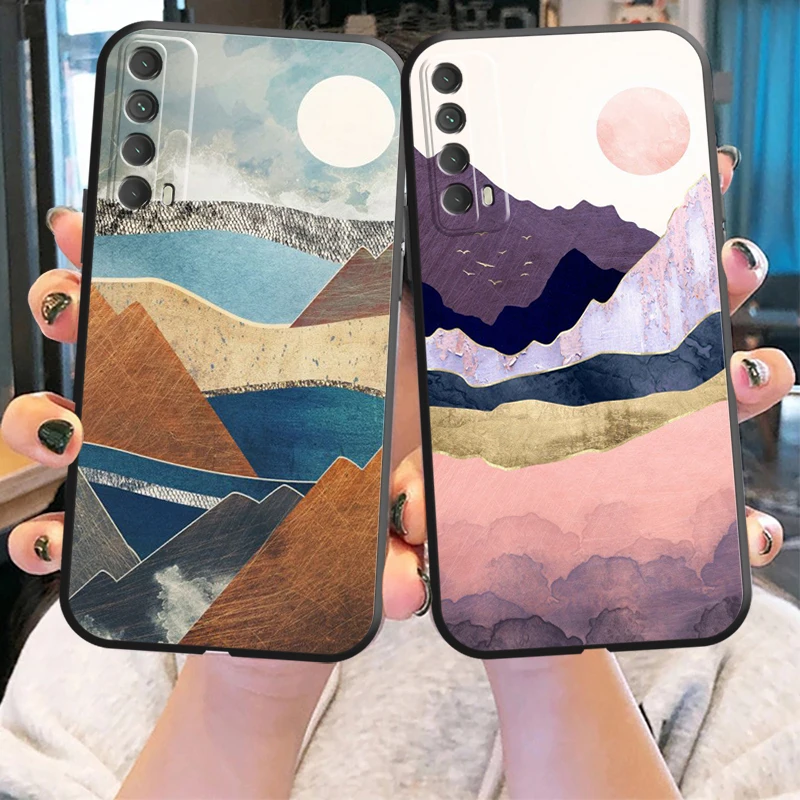 

Hand Painted Phone Case For Huawei Honor 7A 7X 8 8X 8C 9 V9 9A 9X 9 Lite 9X Lite Carcasa Coque Back Funda Black Silicone Cover