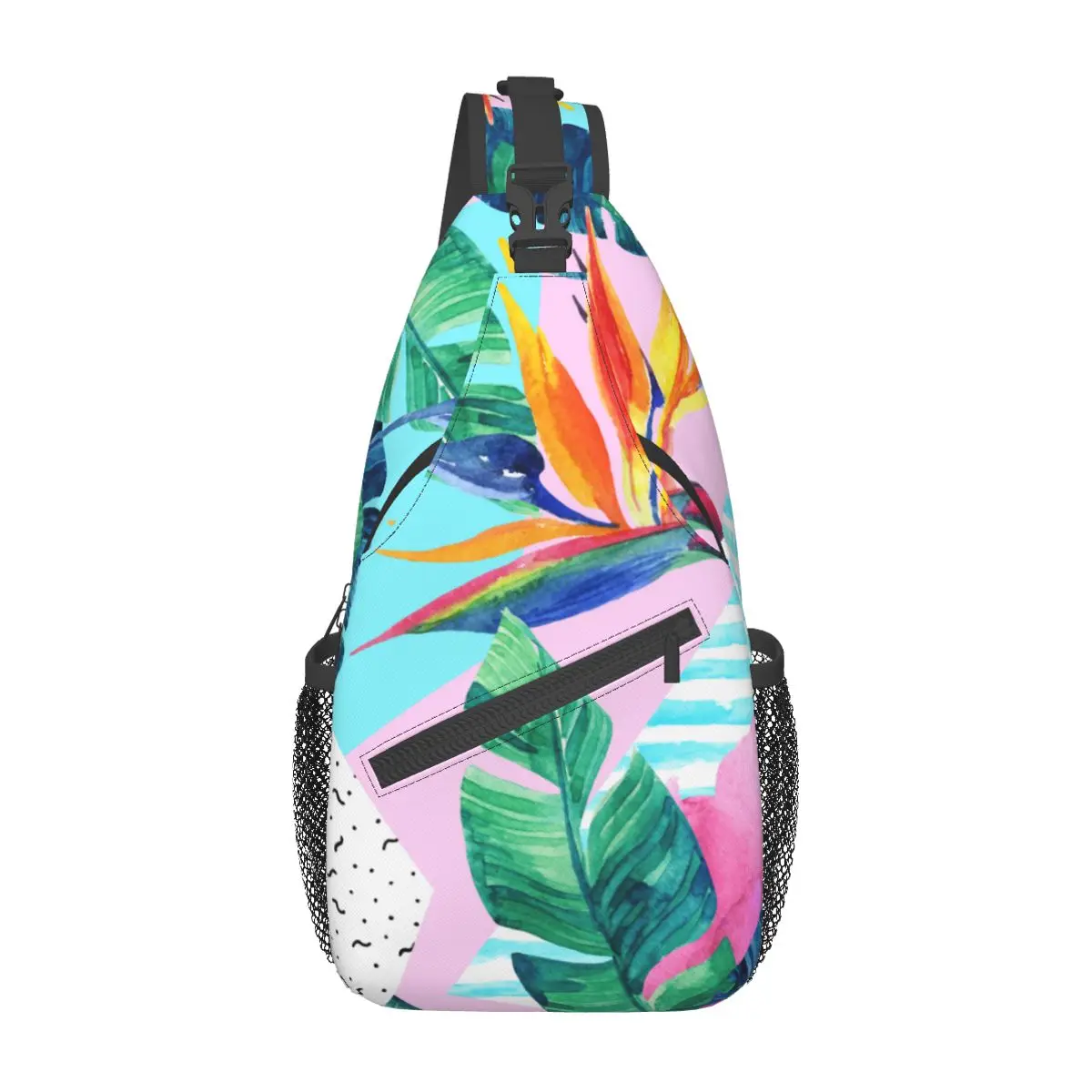 

2023 Chest Bag Men's Casual Messenger Bag Fashion Women Chest Bag Tropical Summer 80s 90s Flower Leaves Handbag Travel Phone Bag