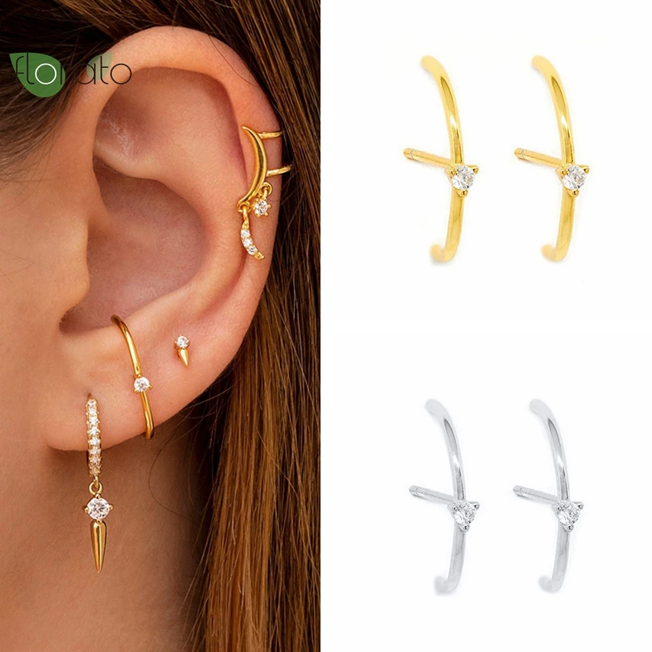 

925 Sterling Silver Needle Minimalist 3 Prong Gold Earrings for Women Fashion Premium Stud Earrings Wedding Luxury Jewelry Gifts