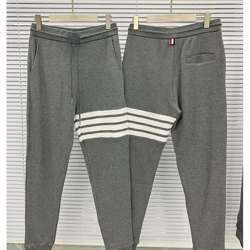 

TB THOM Sweatpants Pure Cotton Fashion Brand Classic Stripes Tracksuit Spring Casual Pants Jogger Fitness Length Pants