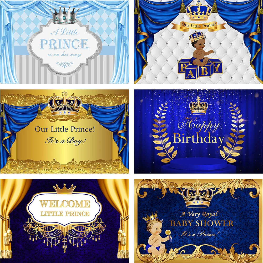

Birthday Party Background Royal Blue and Gold Prince Baby Shower Boy Photography Backdrops Decoration Photo Studio Photozone