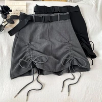 summer drawstring party skirt women lace up a line skirt 2021 casual sexy street style solid high waist mini skirts with belt