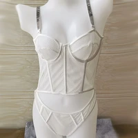 sexy net penetration bra set for women luxury rhinestones underwear push up lingerie set bra set comfortable intimates female