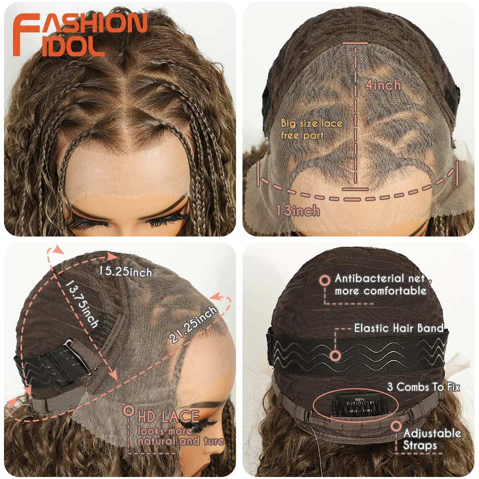 Синтетические коричневые парики FASHION IDOL Twist Box Braided Lace с кружевной вставкой 13X4 для чернокожих женщин, парики Goddess Faux Locs Braids (art.: 3920dc579bc5c) - 3920dc579bc5c