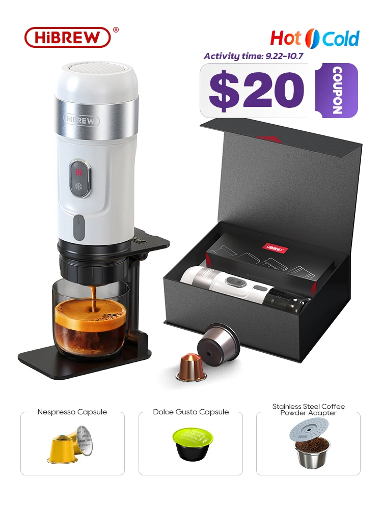 Портативная кофемашина HiBREW для автомобиля и дома, 12 В постоянного тока, кофеварка для эспрессо, подходит для эспрессо, Dolce Pod, кофейный порошок H4A Портативная кофемашина HiBREW для автомобиля и дома, 12 В постоянного тока, кофеварка для эспрессо, подходит для эспрессо, Dolce Pod, кофейный порошок H4A