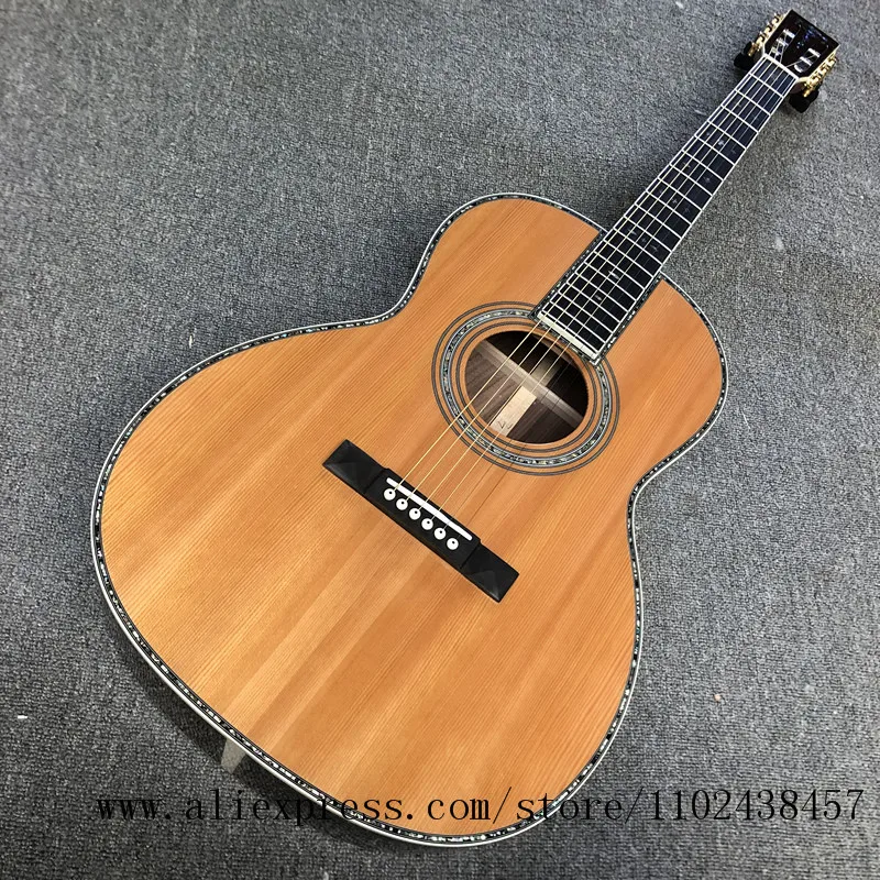 

Custom solid red pine top, ebony fingerboard and bridge, 39 inch ooo 42 high-quality acoustic guitar, real abalone shell bi