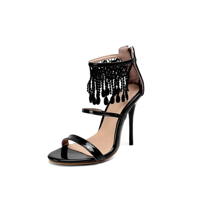 

QPLYXCO Sandalias De Mujer 2022 Designer Sandals High Heels 12CM Back Zipper Rhinestone Tassels Plus Size Women Shoes 46 47 S-5