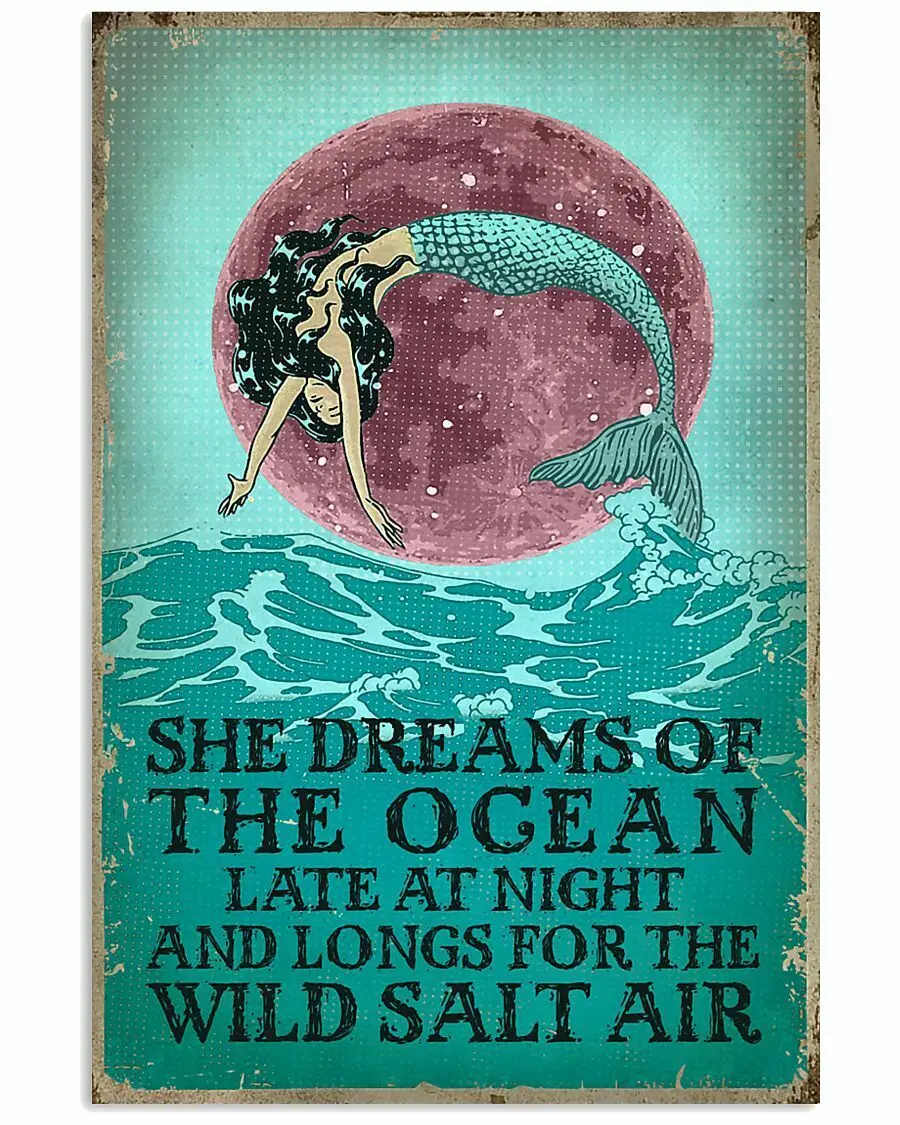 

Mint Mermaid She Dreams Vintage Metal Sign Garage Iron Painting Tin Sign Wall Decor