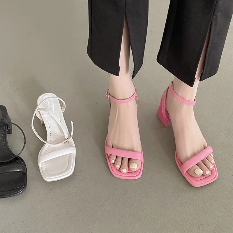 

Босоножки женские с узкими ремешками, модные сандалии-гладиаторы розового цвета, классические туфли на высоком устойчивом каблуке, лето