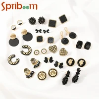 vintage black studs earrings for women girls temperament hoop bow knot earring female party aesthetic jewelry geometric