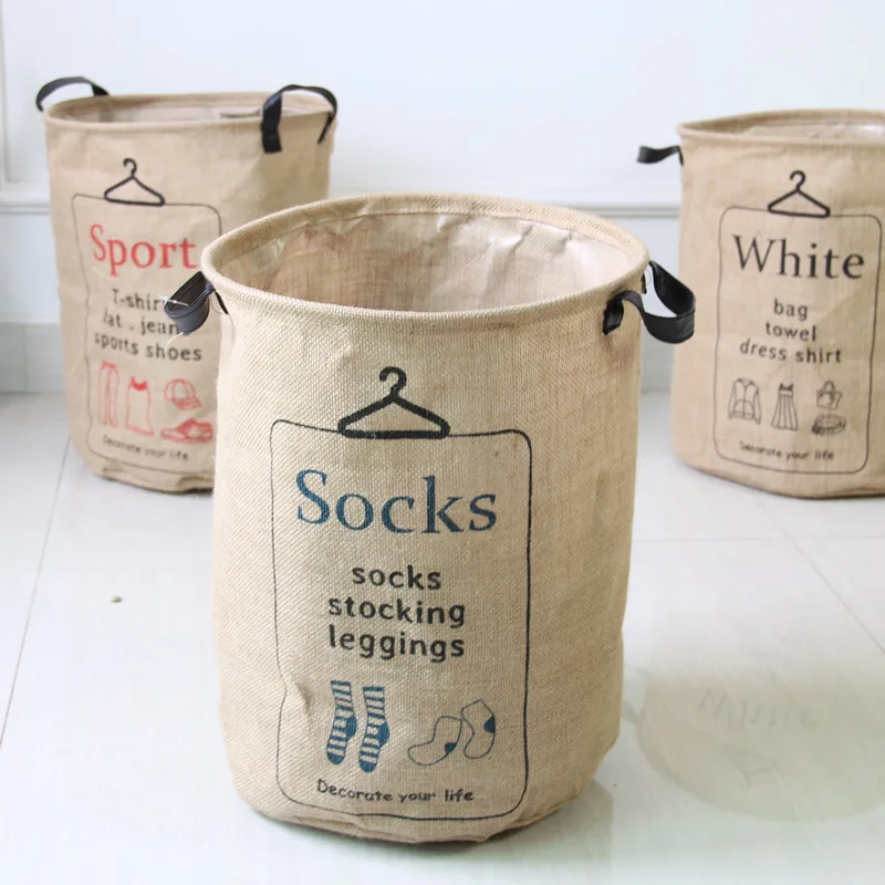 

Jute Storage Basket Waterproof Portable Foldable Sundries Clothes Sorting Toys Storage Bucket Bathroom Living Room Decoration