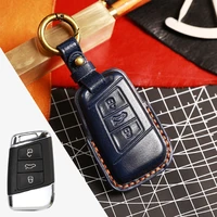 genuine vegetable tanned leather car key case cover auto keychain luxury accessories for volkswagen vw passat magotan golf bora