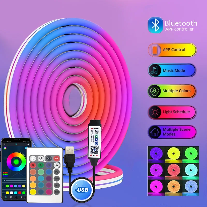 RGB неоновая Светодиодная лента с управлением через приложение 16 цветов