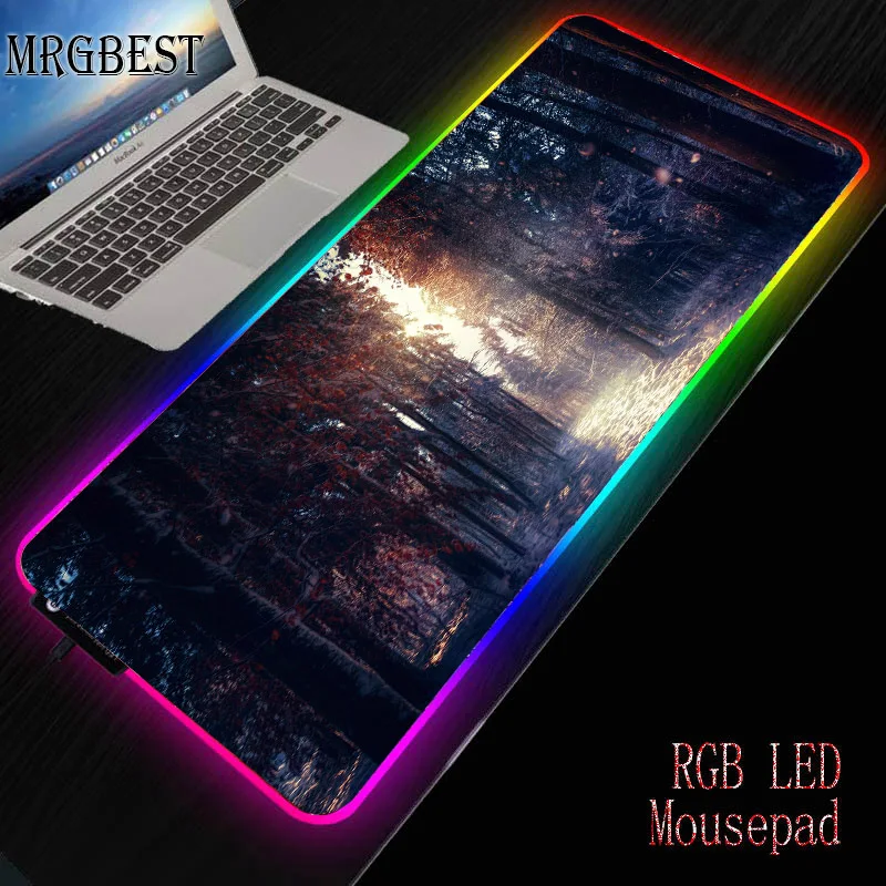 

MRGBEST Forest Sunshine Large LED Light RGB Waterproof Game Mouse Pad USB Wired Gamer Anime Mousemat 7 Colors PC Computer Pads L