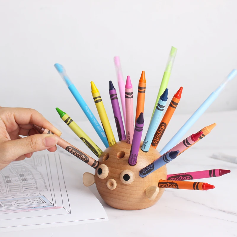 

New Wood Carving Puffer Fish Penholder is Nordic Home Decoration Art and Craft for Desk Figurines and Children's Christmas Gift