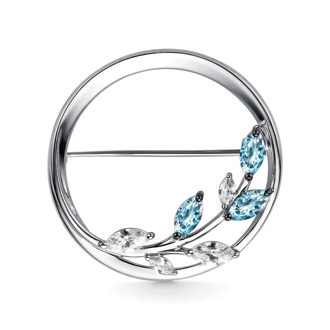 Брошь из родированного серебра c топазами sky blue и кристаллами АЛЬКОР. Быстрая