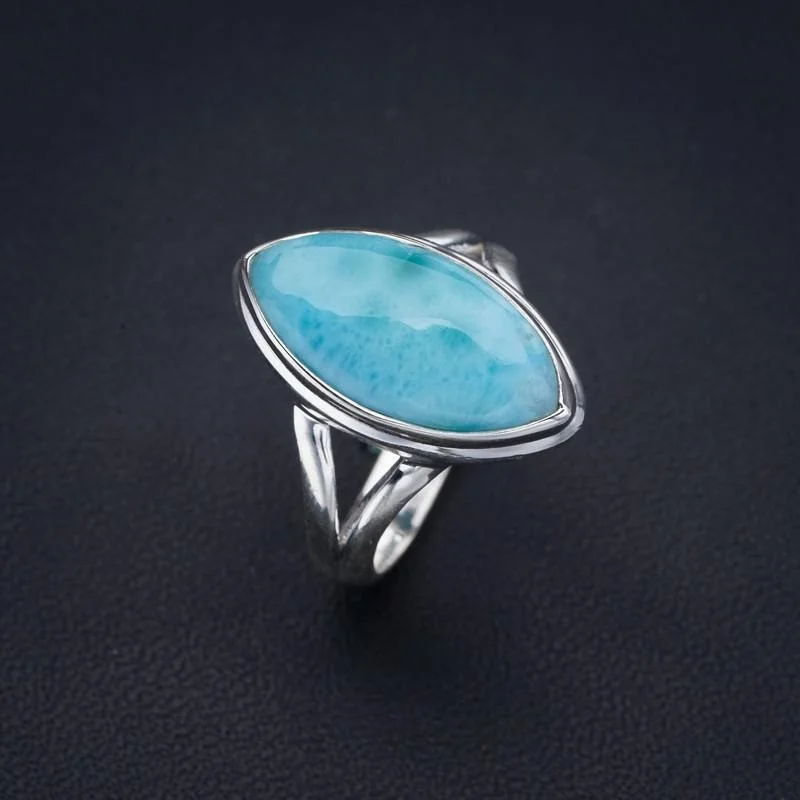 

StarGems Природный Ларимар ручной работы 925 пробы Серебряное Кольцо 7,25 F1572