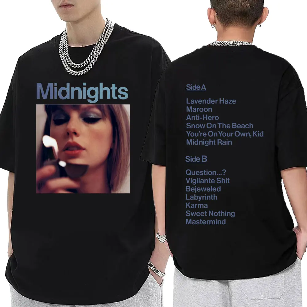 

Taylor New Album Midnights Same Style Print Short Sleeve T Shirt Vintage Hip Hop Oversized High Quality T-shirt Men's Streetwear