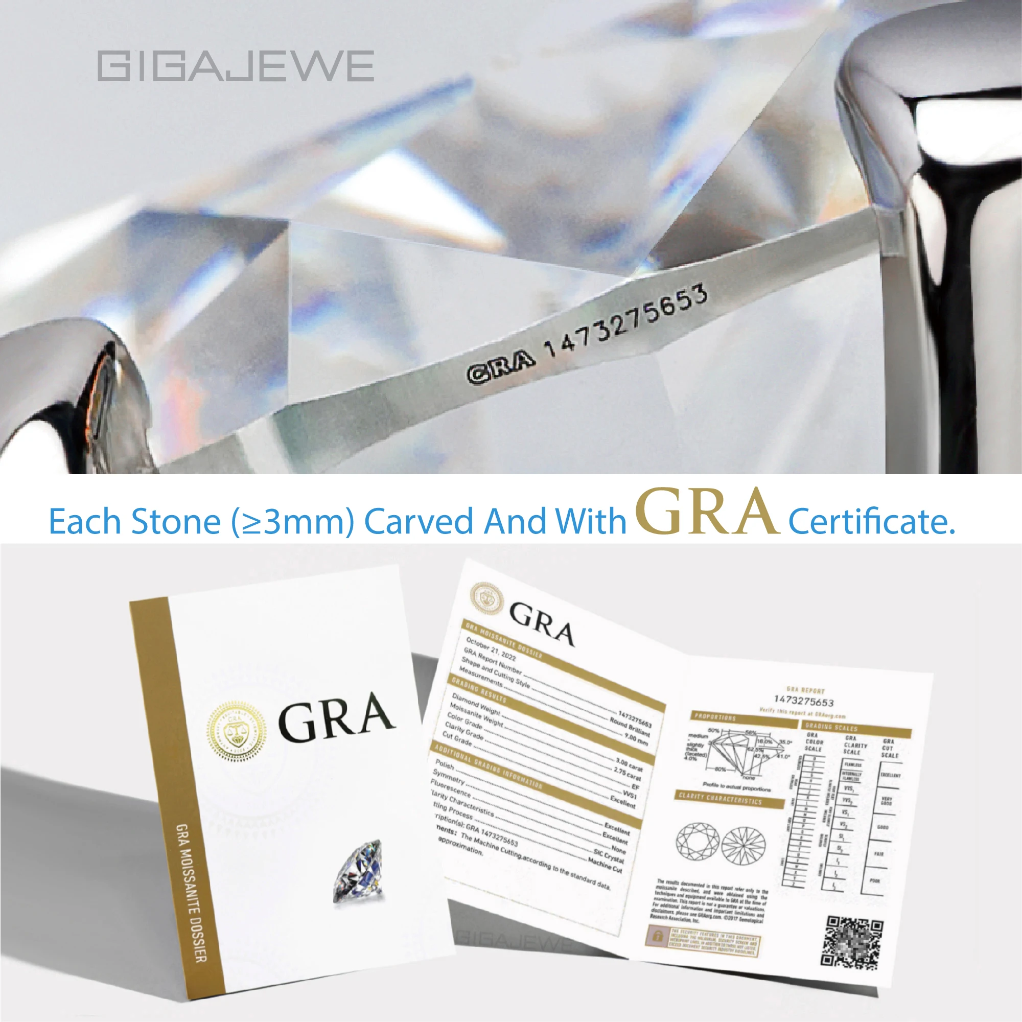 GIGAJEWE муассанит круглой огранки в стиле бабочки цвет 18 К белое золото покрытие