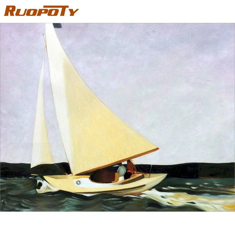 

RUOPOTY Interior Paint By Numbers Sailing Boat Handmade Gift Painting By Number Scenery Painting Living Room Decor