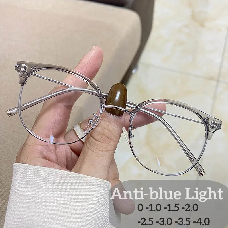 

Luxury Design Round Myopia Glasses for Women Unisex Prescription Eyeglasses Vintage Metal Transparent Minus Diopter Eyewear