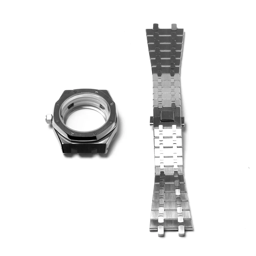 PORSTIER 41mm Watch Case and Strap sapphire glass for NH35/NH36/4R36 Movement AAPP Stainless Steel Watch Cover Replacement