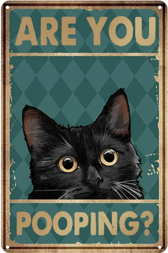 Забавные металлические знаки в виде черной кошки для ванной-жестяные туалета