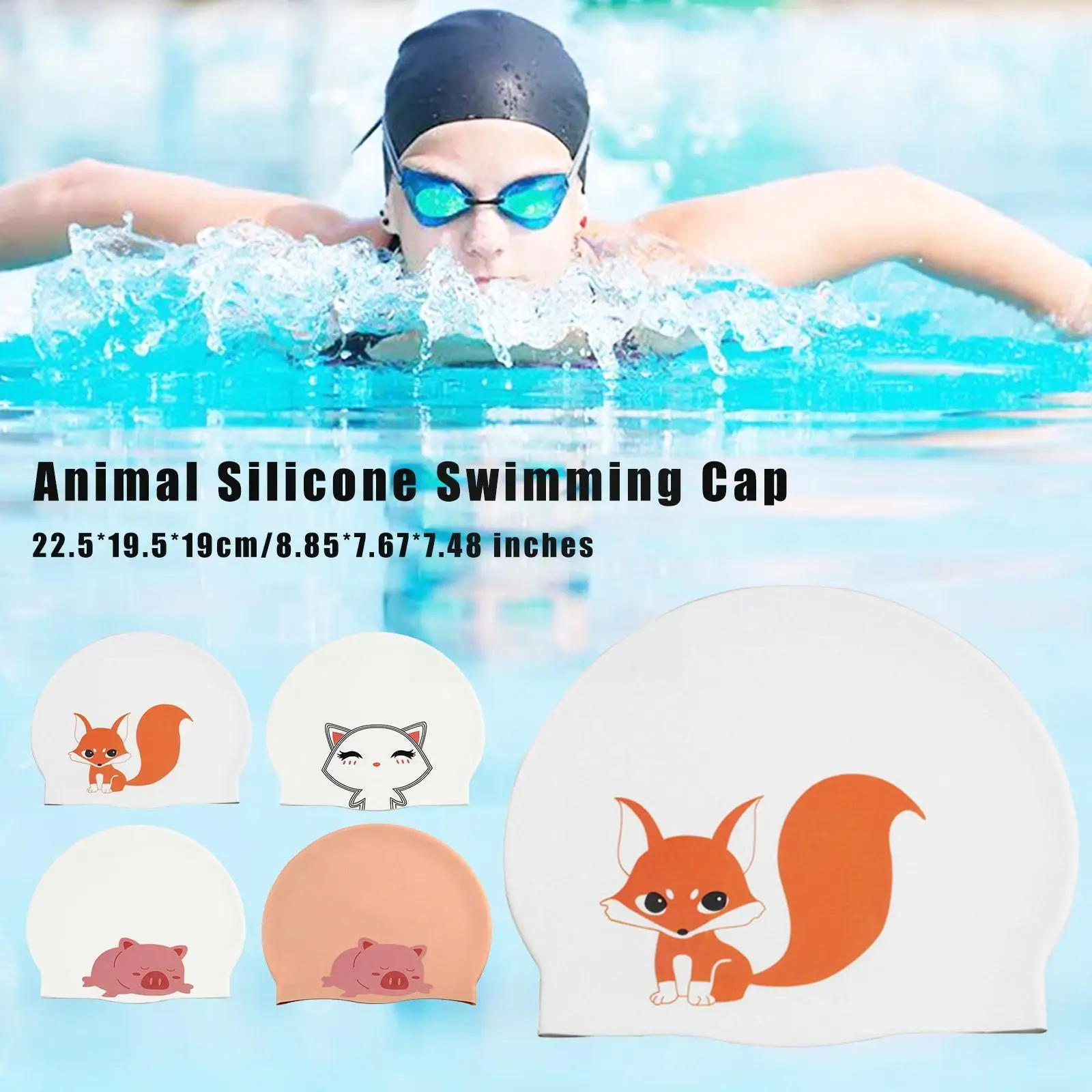 

Fashion Swimming Cap Men/women/children Cartoon Animals Turban Silicone Bathing Hat Swim Pool Sports Long Elastic Printed H D2q9